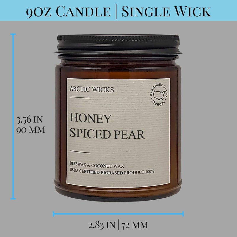 Arctic Wicks Scented Coconut Beeswax Candles | Coconut Beeswax Non Toxic Candle 9oz Amber | Farmhouse Candles Non-Toxic Clean Burn 100% USDA Certified Biobased (Honey Spiced Pear) - Image 2